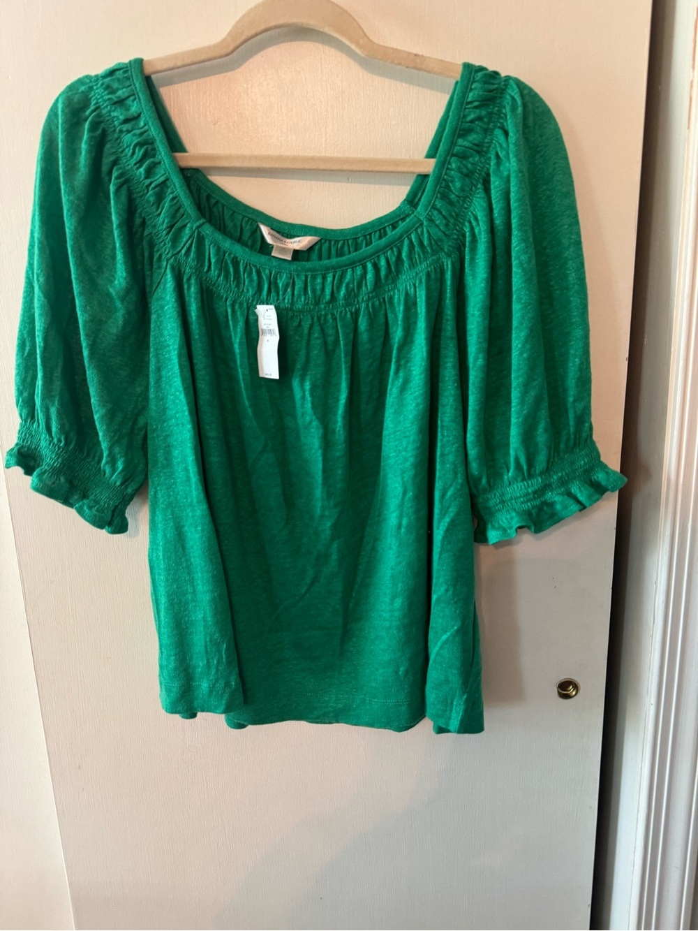 Banana Republic Linen Short Sleeve Puff Green Top Size XL  NWT